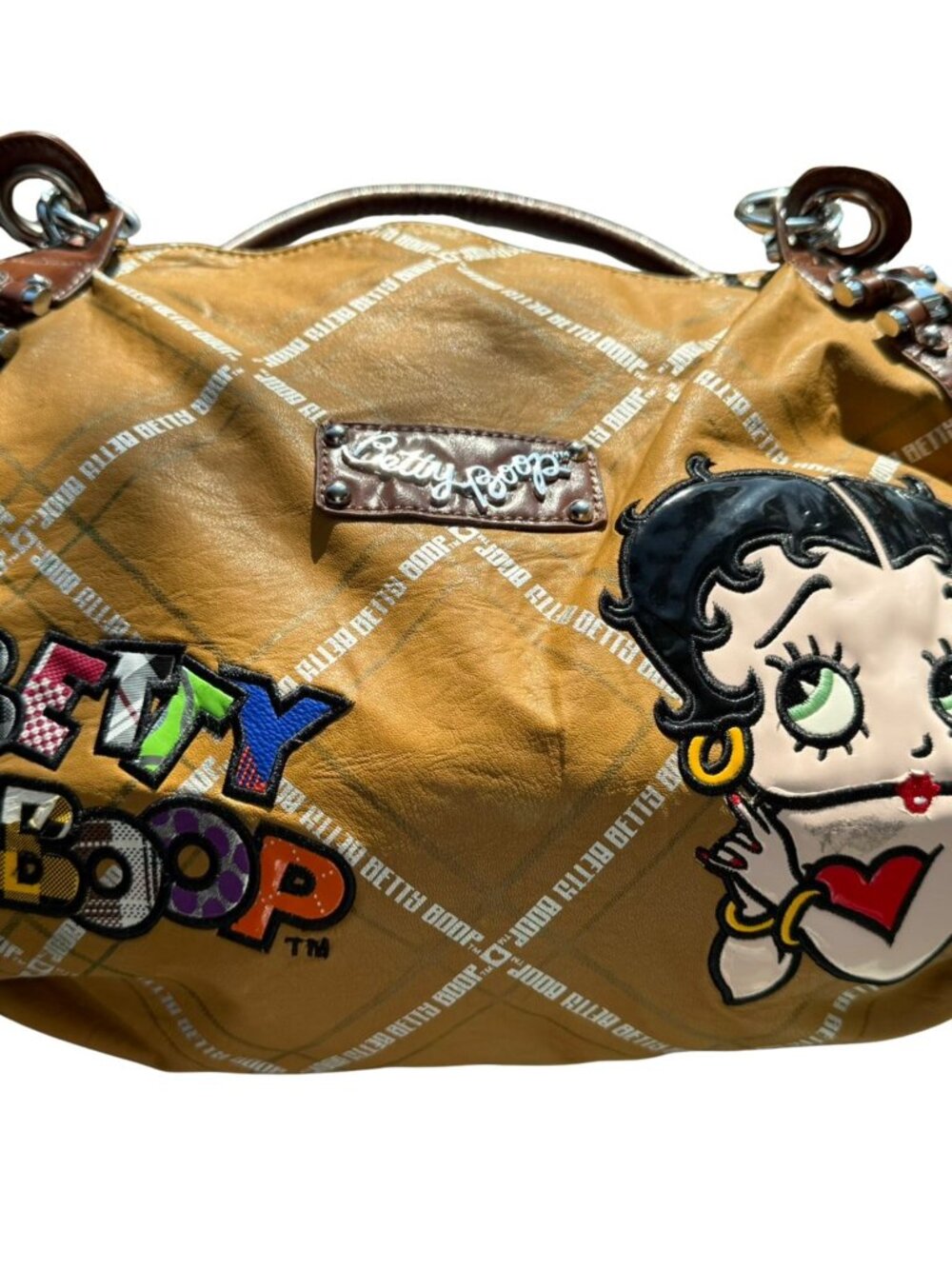 Betty Boop Y2K Mustard Brown Logo Hobo Shoulder Bag Purse - Picture 4 of 16